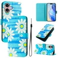 thumbnail image 1 of TECH CIRCLE for iPhone 16 Plus Case 6.7-Inch (2024 Release), Cute Cartoon Flip Wallet Phone Case with Lanyard, Built-in Card Slots & Stand Function, Portable Lightweight Slim Folio Cover, Blue Daisy, 1 of 3