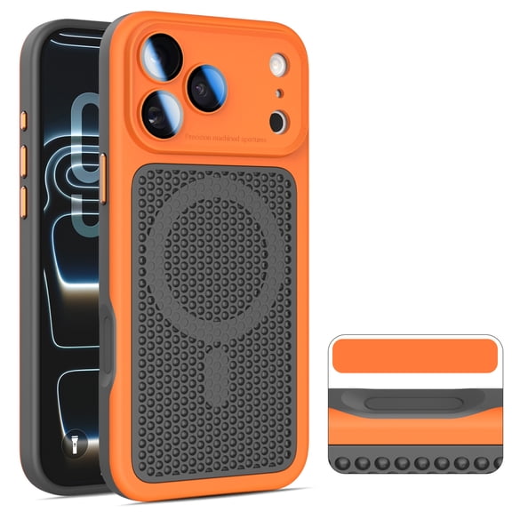 TECH CIRCLE for iPhone 16 Plus Case, Perforated Mesh-Style Back, Built-in Magnetic Ring, Camera Lens Protector, Compatible with MagSafe, Heat Dissipation Lightweight Slim Basic Case, Orange