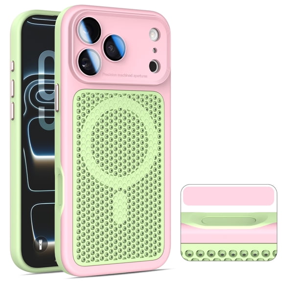 TECH CIRCLE for iPhone 16 Plus Case, Perforated Mesh-Style Back, Built-in Magnetic Ring, Camera Lens Protector, Compatible with MagSafe, Heat Dissipation Lightweight Slim Basic Case, Pink