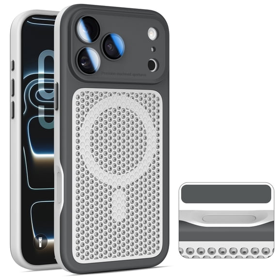 TECH CIRCLE for iPhone 16 Plus Case, Perforated Mesh-Style Back, Built-in Magnetic Ring,  Camera Lens Protector, Compatible with MagSafe, Heat Dissipation Lightweight Slim Basic Case, Black
