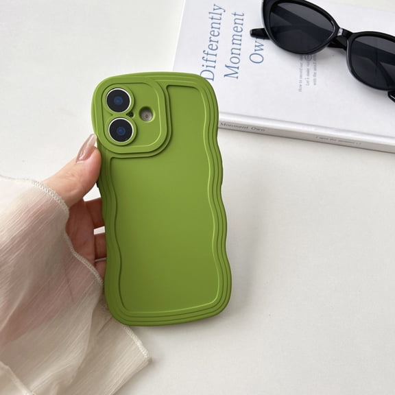 TECH CIRCLE for iPhone 16 Plus Flexible TPU Silicone Rubber Case, Cute Curly Wave Frame Shape Wavy, Slim Anti-Scratch Anti-Fingerprint Non-Slip Lightweight Shockproof for Women Girls ,Green