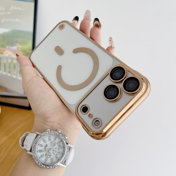TECH CIRCLE for iPhone 16 Plus Magnetic Slim Hard PC Case Compatible with MagSafe,Clear Matte Ultra-Thin Bumper Frameless with Finger Loop Full Camera Protection for Women Men,Qi,Gold