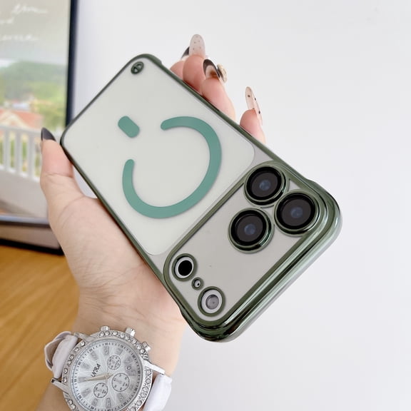 TECH CIRCLE for iPhone 16 Plus Magnetic Slim Hard PC Case Compatible with MagSafe,Clear Matte Ultra-Thin Bumper Frameless with Finger Loop Full Camera Protection for Women Men,Qi,Green