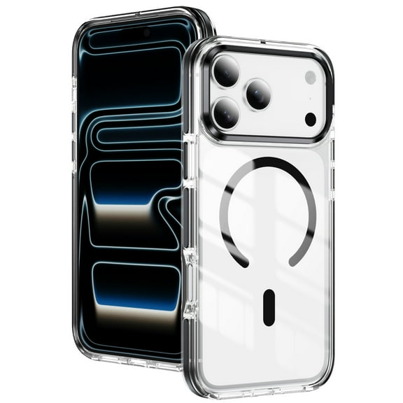 TECH CIRCLE For iPhone 16 Plus PC+TPU MagneticTransparent Clear Case Rugged Anti-Scratch, Shockproof Compatible with MagSafe Wireless Charging Non-Yellowing  Drop Protective,Black