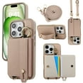 thumbnail image 1 of TECH CIRCLE for iPhone 16 Plus Wallet Case with Card Holder, Lanyard Wrist Strap Loop Holder Kickstand RFID Blocking Finger Grip Ring PU Leather Shockproof Cover for iPhone 16 Plus 6.7",Khaki, 1 of 8