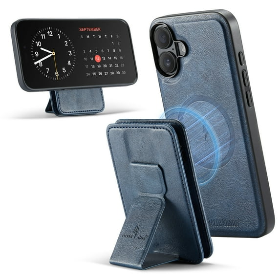 TECH CIRCLE for iPhone 16 Pro Case 6.3" 2024, Magnetic Phone Case with Removable Wallet & Hidden Kickstand, RFID Blocking Credit Card Slots, Compatible with MagSafe, PU Leather Protective Cover, Blue