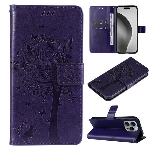 TECH CIRCLE for iPhone 16 Pro Case 6.3" 2024, PU Leather Flip Wallet Case with Stand Function, Built-in Card Slots & Cash Pocket, Lightweight Protective Slim Cute Handy Cover with Lanyard, Purple