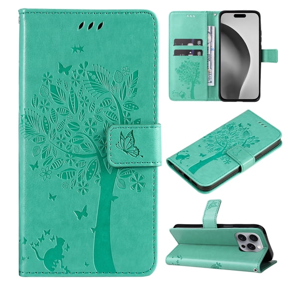 TECH CIRCLE for iPhone 16 Pro Case 6.3" 2024, PU Leather Flip Wallet Case with Stand Function, Built-in Card Slots & Cash Pocket, Lightweight Protective Slim Cute Handy Cover with Lanyard, Green