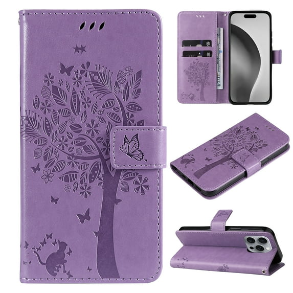 TECH CIRCLE for iPhone 16 Pro Case 6.3" 2024, PU Leather Flip Wallet Case with Stand Function, Built-in Card Slots & Cash Pocket, Lightweight Protective Slim Cute Cover with Lanyard, Lightpurple