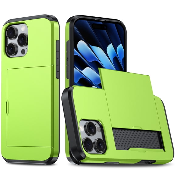 TECH CIRCLE for iPhone 16 Pro Case 6.3 Inch (2024 Release), Hard Plastic Shell Back Cover Case with Hidden Sliding Card Holder, Slim Fit Thin Lightweight, Protective Solid Color Case, Green