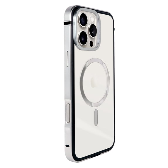 TECH CIRCLE for iPhone 16 Pro Hard PC Metal Magnetic Case Rugged Full Shockproof Lightweight Frosted Crystal Clear Electroplating Slim Bumper Drop Protection Wireless Charging Cover,Silver