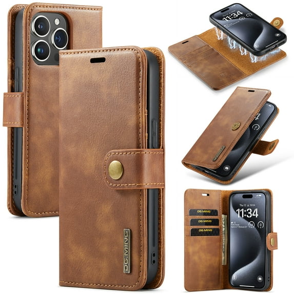 TECH CIRCLE for iPhone 16 Pro Max Case 6.9" 2024, Magnetic PU Leather Basic Case with Detachable Flip Wallet Outer Case, Lightweight Protective Slim Folio Case with Card Slots & Stand Function, Brown