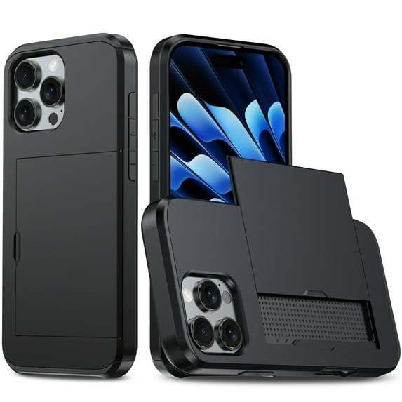 TECH CIRCLE for iPhone 16 Pro Max Case 6.9 Inch (2024 Release), Hard Plastic Shell Back Cover Case with Hidden Sliding Card Holder, Slim Fit Thin Lightweight, Protective Solid Color Case, Black
