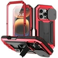 thumbnail image 1 of TECH CIRCLE for iPhone 16 Pro Max Case,Heavy Duty Military Grade Dropproof Protective Case with Screen Protector Kickstand Rugged Shockproof Bumper Slide Camera Protector Cover,Red, 1 of 7