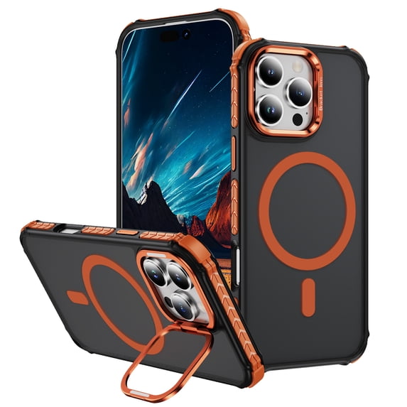 TECH CIRCLE for iPhone 16 Pro Max Case with Magnetic Lens Stand,Compatible with MagSafe,Slim Anti-Scratch Scratch-Resistant Shockproof Protective Magnetic Back Phone Case for iPhone 16 Pro Max,Orange