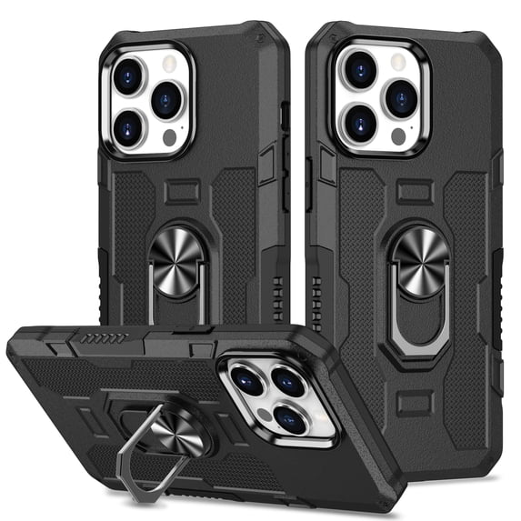 TECH CIRCLE for iPhone 16 Pro Max Case with Stand Ring Holder, Camera Protection Shockproof Protective Bumper Durable Hybrid Case Cover Support Car Mount Holder for iPhone 16 Pro Max 2024,Black