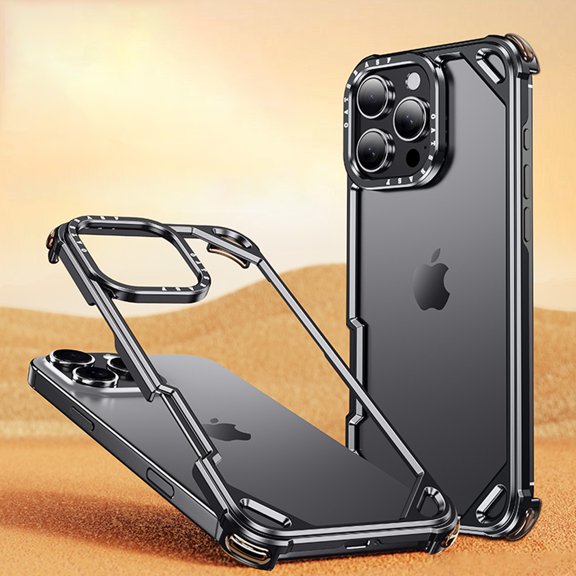 TECH CIRCLE for iPhone 16 Pro Max Magnetic Metal Bumper Case,Aluminum Metal Hollow No Back Case Compatible with MagSafe, 4 Corner Shockproof Heat Dissipation Lightweight Frameless Cover,Black