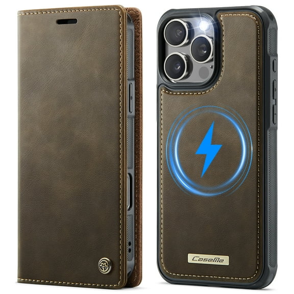 TECH CIRCLE for iPhone 16 Pro Max RFID Blocking Wallet Case Support Magsafe/Wireless Charging, Magnetic PU Leather Shock-Resistant Detachable Cover Case with Card Slots, Coffee