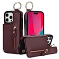 thumbnail image 1 of TECH CIRCLE for iPhone 16 Pro Max Zipper Pocket Case with Card Holder & Finger Ring, PU Leather Wallet Case Card Slot Magnetic Closure Kickstand Shockproof Protective Women Men Cover,Jujubered, 1 of 8