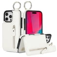 thumbnail image 1 of TECH CIRCLE for iPhone 16 Pro Max Zipper Pocket Case with Card Holder & Finger Ring, PU Leather Wallet Case Card Slot Magnetic Closure Kickstand Shockproof Protective Women Men Cover,White, 1 of 8