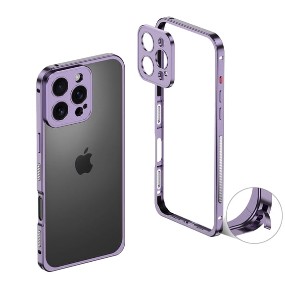 TECH CIRCLE for iPhone 16 Pro Metal Bumper Protection Case, Aviation Aluminum Alloy Frame Shockproof, No Back Cover Design Heat Dissipation with Camera Lens Protector,Purple