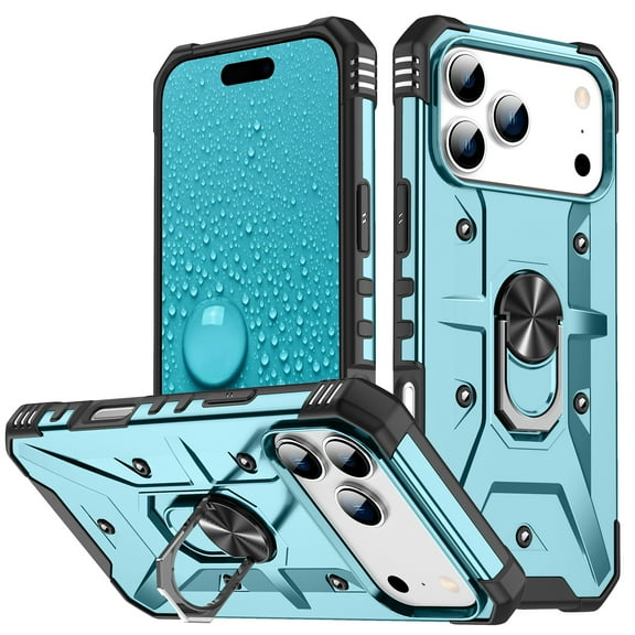 TECH CIRCLE for iPhone 16 Pro Rugged Shockproof Phone Case with Rotating Finger Ring Holder Kickstand, Compatible with Magnetic Car Mount, Slim Fit Lightweight Protective Hard Shell Cover, Blue
