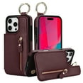 thumbnail image 1 of TECH CIRCLE for iPhone 16 Pro Zipper Pocket Case with Card Holder & Finger Ring, PU Leather Wallet Case Card Slot Magnetic Closure Kickstand Shockproof Protective Women Men Cover,Jujubered, 1 of 8
