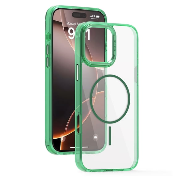 TECH CIRCLE For iPhone 16e Clear Phone Case 6.1" 2025 Model with Magnetic Ring, Compatible with MagSafe Accessories, Hard Transparent Back, Slim Lightweiht Protective Cover For Women Men, Green