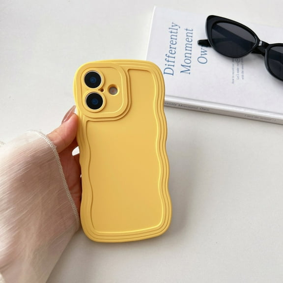 TECH CIRCLE for iPhone 16e Flexible TPU Silicone Rubber Case, Cute Curly Wave Frame Shape Wavy, Slim Anti-Scratch Anti-Fingerprint Non-Slip Lightweight Shockproof for Women Girls ,Yellow