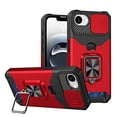 thumbnail image 1 of TECH CIRCLE for iPhone 16e Hybrid Rugged Case with Slide Camera Cover, Military Drop Protection Cover with Ring Stand & Card Holder, Shockproof Magnetic Drop Protective Cover,Red, 1 of 7
