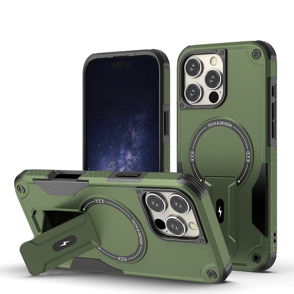 TECH CIRCLE for iPhone 16e Magnetic Armor Hybrid Case with Invisible Stand [Compatible with MagSafe] Military Grade Rugged Protection Heavy Duty Shockproof Case for Wamen Men,Armygreen