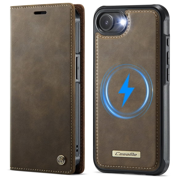 TECH CIRCLE for iPhone 16e RFID Blocking Wallet Case Support Magsafe/Wireless Charging, Magnetic PU Leather Shock-Resistant Detachable Cover Case with Card Slots, Coffee