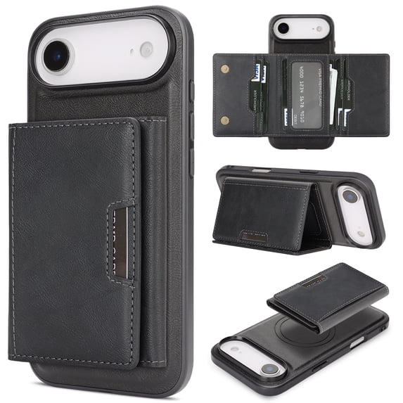 TECH CIRCLE for iPhone 17 Air Retro Business Leather Wallet Case, Detachable Magnetic Card Holder Separate Premium Leather Slim Drop-Resistant Support Wireless Charging Cover,Black