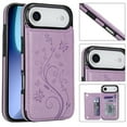 thumbnail image 1 of TECH CIRCLE for iPhone 17 Air Retro Slim PU Leather Wallet Case, Embossed Butterfly Magnetic Closure Card Slots Kickstand TPU Full Body Shockproof Protective Cash Holder Cover,Purple, 1 of 9