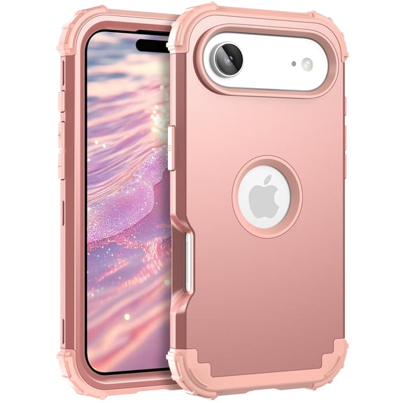 TECH CIRCLE for iPhone 17 Air Slim Soft Rubber Armor Case,Three Layer Heavy Duty Shockproof Protection Hard Plastic Bumper + Soft Silicone Rubber Hybrid Protective Cover,Rosegold