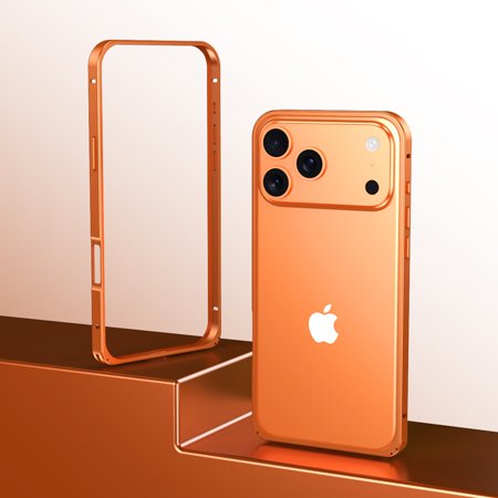 TECH CIRCLE for iPhone 17 Aluminum Frame Metal Bumper Frame Slim Hard Magnetic Case,Non-Slip Metal Frame with Soft Inner Bumper, Shockproof Heat Dissipation Raised Edge Protection,Orange