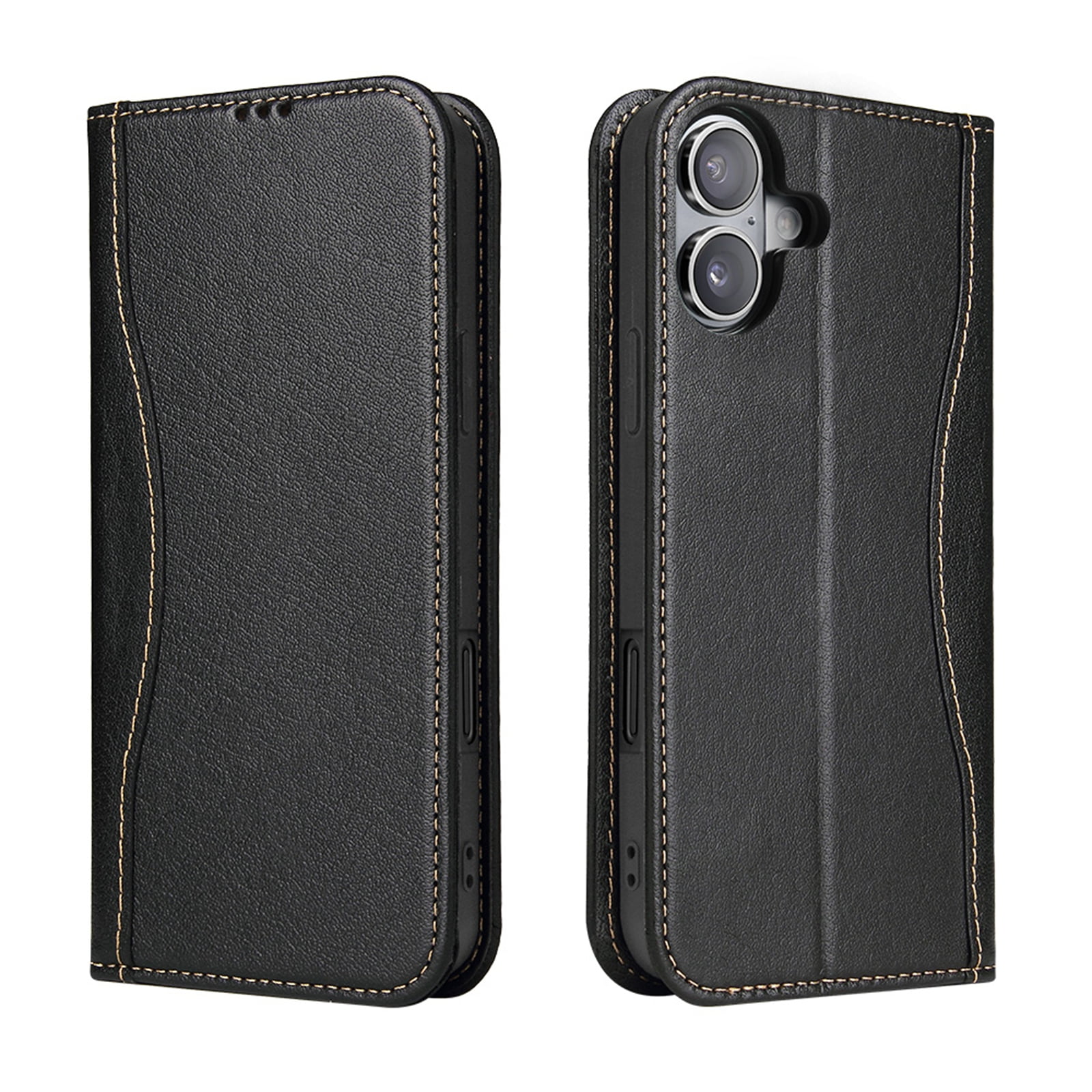 TECH CIRCLE for iPhone 17 Classic Wallet Case, Genuine Leather Magnetic Closure Book Folding Flip Leather Case with Card Holder Kickstand TPU Shockproof Protective Phone Cover,Black