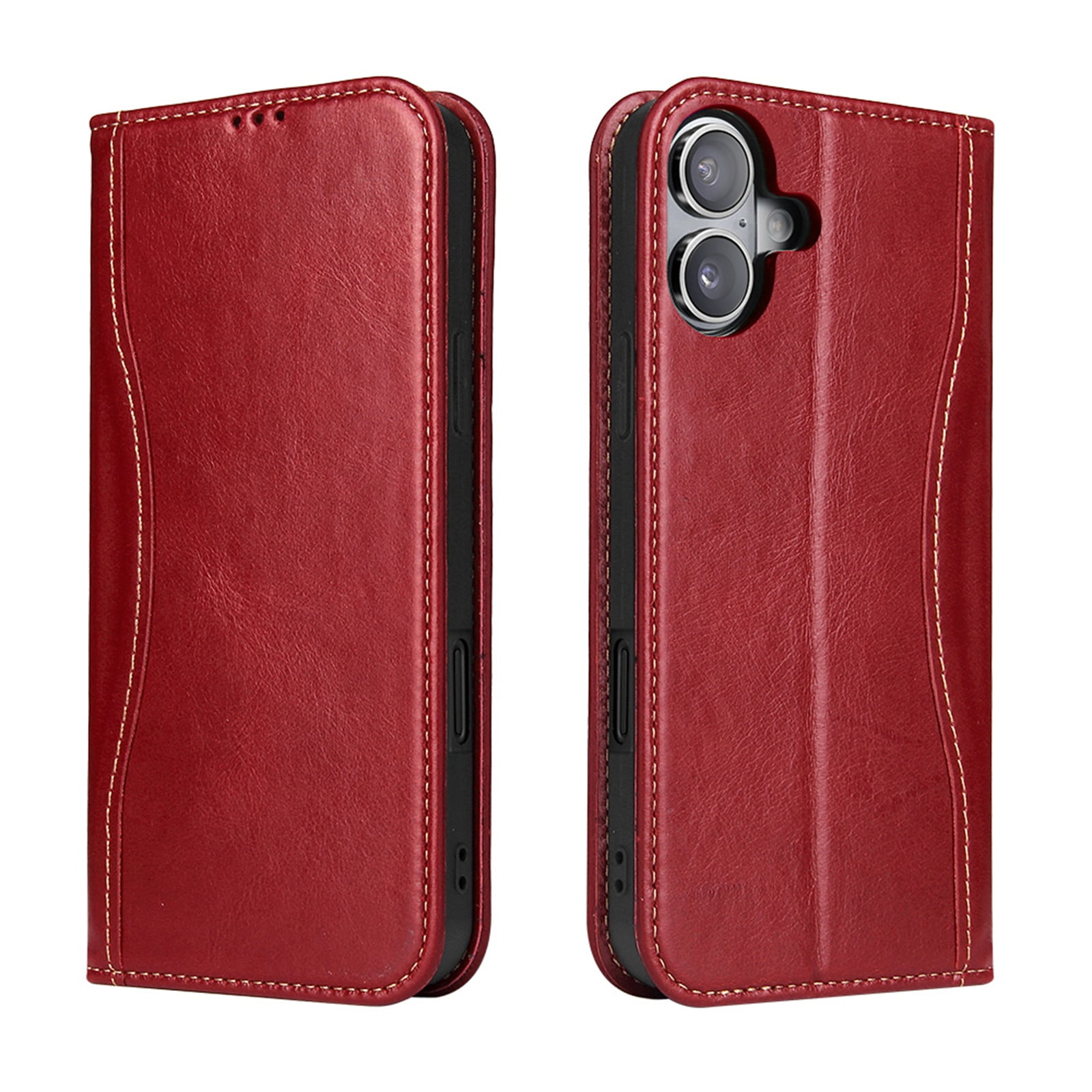 TECH CIRCLE for iPhone 17 Classic Wallet Case, Genuine Leather Magnetic Closure Book Folding Flip Leather Case with Card Holder Kickstand TPU Shockproof Protective Phone Cover,Red