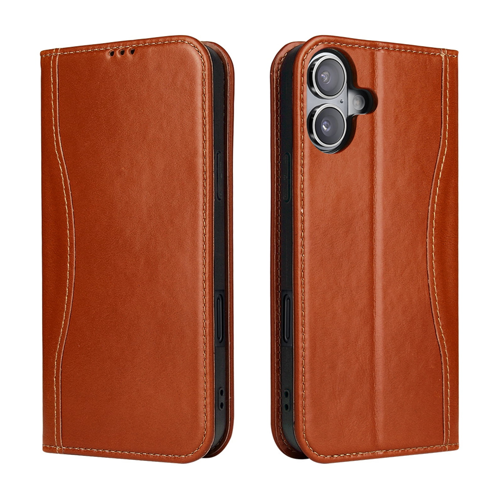 TECH CIRCLE for iPhone 17 Classic Wallet Case, Genuine Leather Magnetic Closure Book Folding Flip Leather Case with Card Holder Kickstand TPU Shockproof Protective Phone Cover,Brown