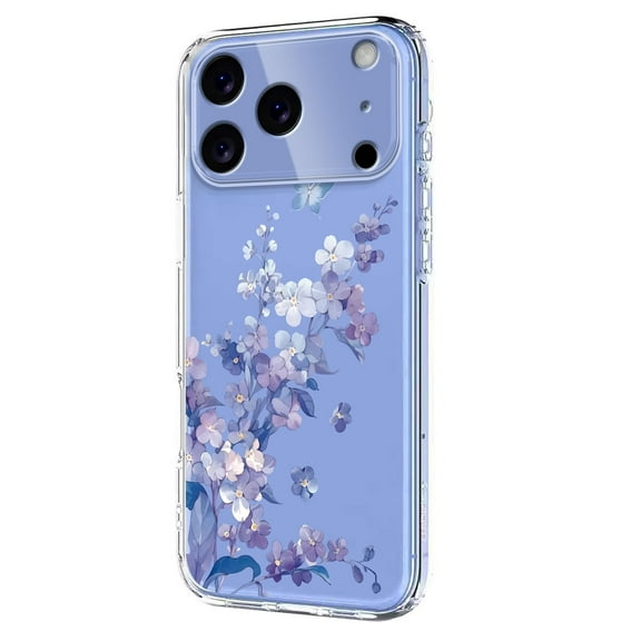 TECH CIRCLE for iPhone 17 Flexible TPU Case [6.6ft Military-Grade Drop Protection] [Anti Peel Off Tech] Clear Cute Butterfly Flower Floral Pattern TPU Bumper Slim Cover for Women Girls,A