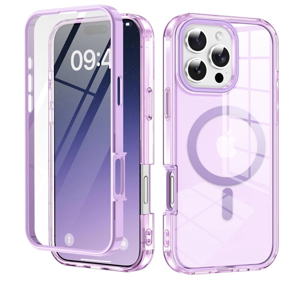 TECH CIRCLE for iPhone 17 Hard PC Magnetic Case, [Built in Screen Protetor] [Compatible with Magsafe] Heavy Duty Full Body Transparent Slim Lightweight Dual-Layer Shockproof Cover,Lightpurple