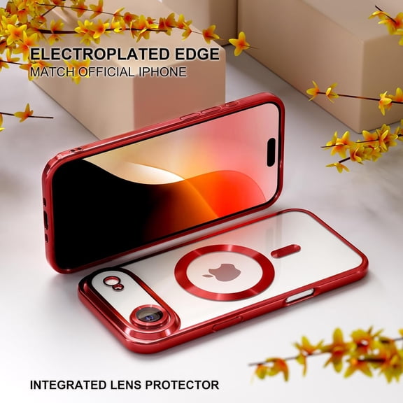 TECH CIRCLE for iPhone 17 Magnetic Case Compatible with MagSafe [Never Yellowing] [Military Grade Drop Protection] Full Camera Lens Protector Plating Soft Clear Cover for Women,Red