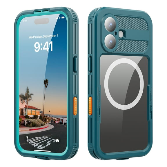 TECH CIRCLE for iPhone 17 Magnetic Hybrid Case, IP68 Waterproof Dustproof Case, [Compatible with Magsafe] [Built-in Screen Protector] Full Body Heavy Duty Rugged Phone Cover,Grassblue