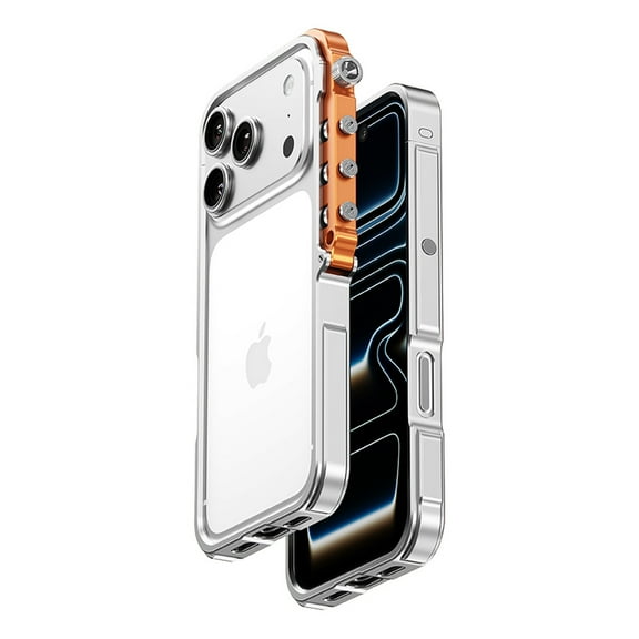 TECH CIRCLE For iPhone 17 Metal Bumper Aluminum Alloy Frame Case, Shockproof, Anti-Scratch, Lightweight,Mechanical Screw Button Button Punk armor style,Heat Dissipation Cover,Silver