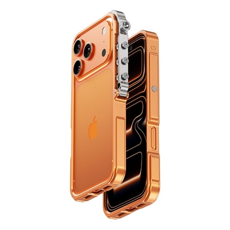 TECH CIRCLE For iPhone 17 Metal Bumper Aluminum Alloy Frame Case, Shockproof, Anti-Scratch, Lightweight,Mechanical Screw Button Button Punk armor style,Heat Dissipation Cover,Orange