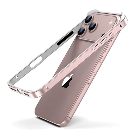 TECH CIRCLE for iPhone 17 Metal Bumper Case, No Back Design Compatible with MagSafe, Aluminum Alloy + TPU Bumper Frame Slim Excellent Heat Dissipation 4 Corner Raised Shockproof,Whitepink