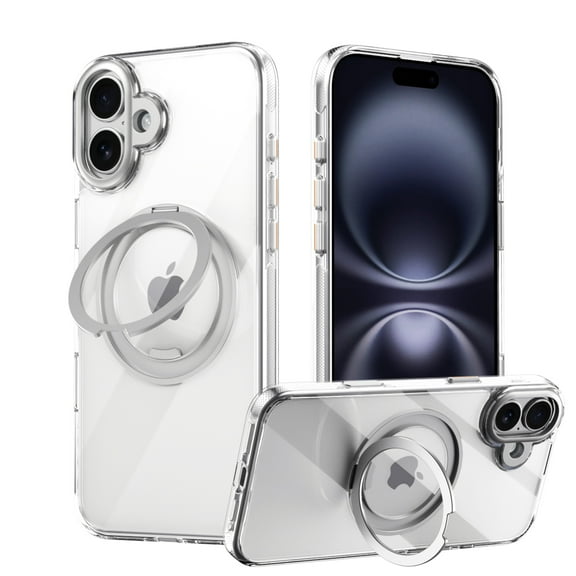 TECH CIRCLE for iPhone 17 PC+TPU Case with 360° Rotating Magnetic Metal Stand, Compatible with MagSafe, Anti-Fingerprint Gear Shockproof Slim Translucent Matte Protective Cover,Clear