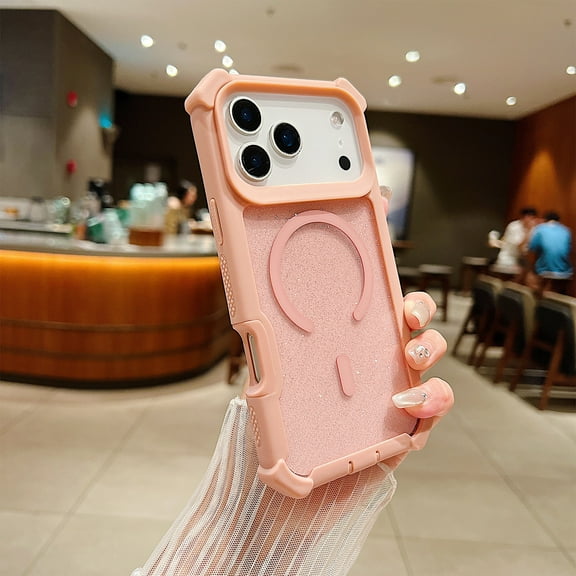 TECH CIRCLE for iPhone 17 PC+TPU Case, Sparkly Glitter Bling Back Cover, Magnetic Support for MagSafe Shockproof Cover, Crystal and Corner High-Duty Protection for Girls Women,Rosegold