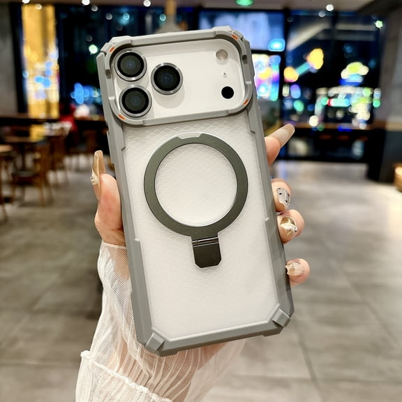 TECH CIRCLE for iPhone 17 PC+TPU Magnetic Case, [Military Grade Drop Tested][Compatible with Mag Safe] [Built-in Stand] Oil-Repellent Coating Translucent Ultra-Slim Shockproof Cover,Gray