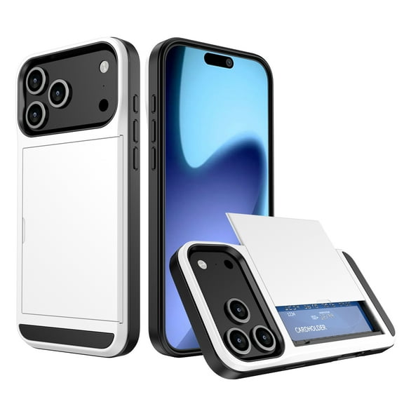 TECH CIRCLE for iPhone 17 Pro 2-Card Holder Wallet Case, Shockproof Rubber & PC Dual Layer Heavy Duty Anti-Scratch Bumper Hidden Pocket Sliding ID Slot Slim Cover for Women Men,White
